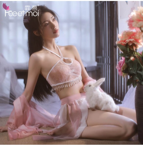 FEE ET MOI Seethrough Halter Neck Classic Dudou (Pink - White)